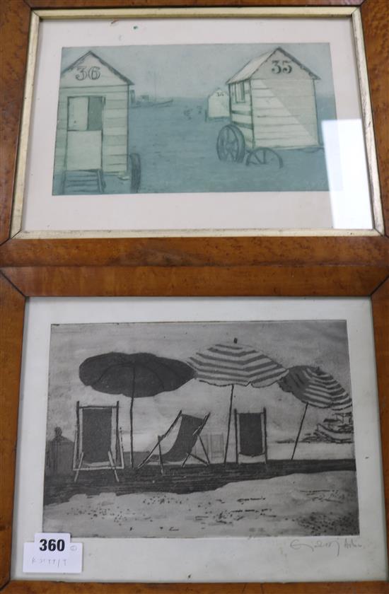 2 aquatints largest 36 x 44cm overall